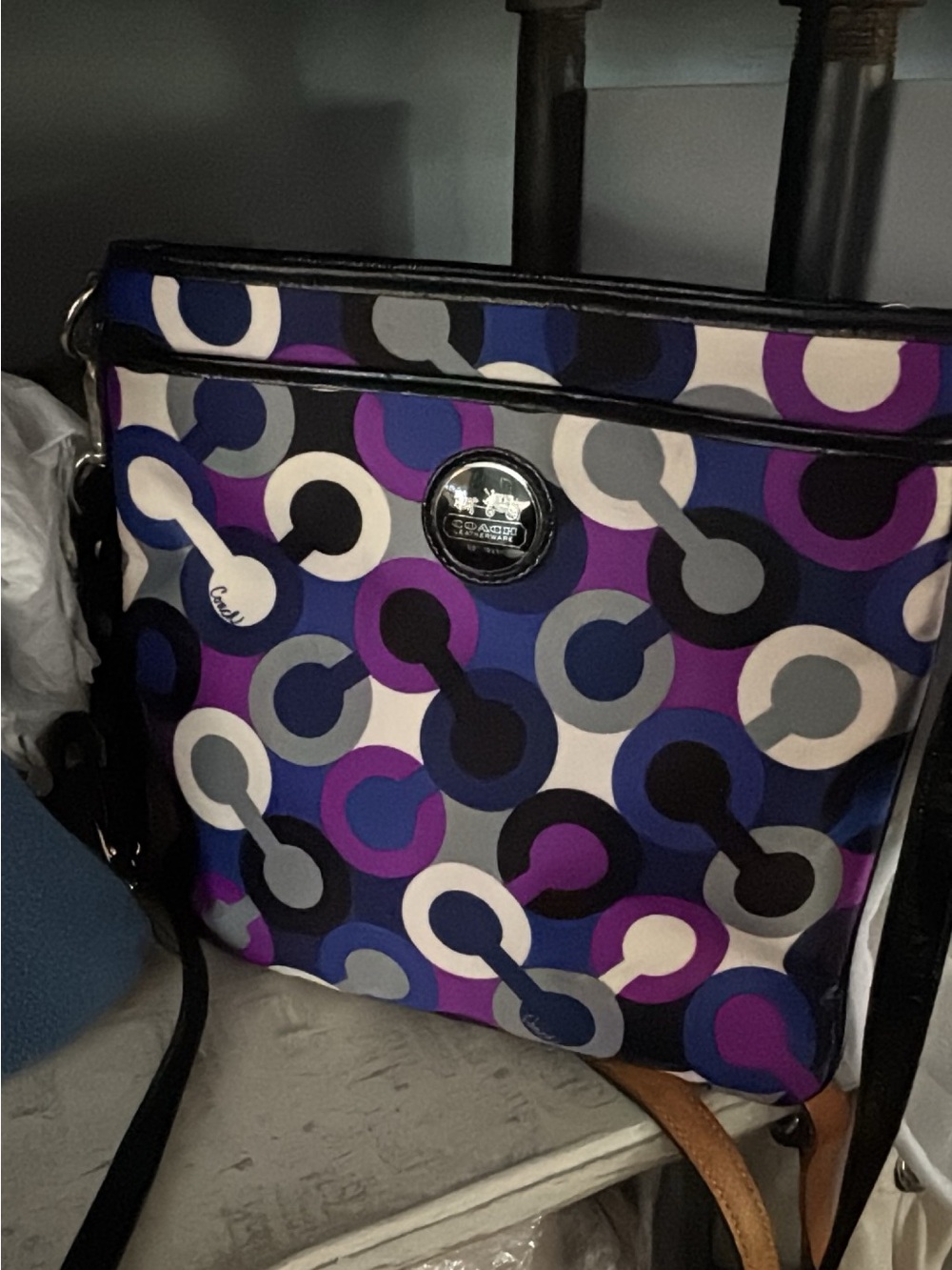 Coach Multicolor Blue Purple Circle Print Crossbody Bag